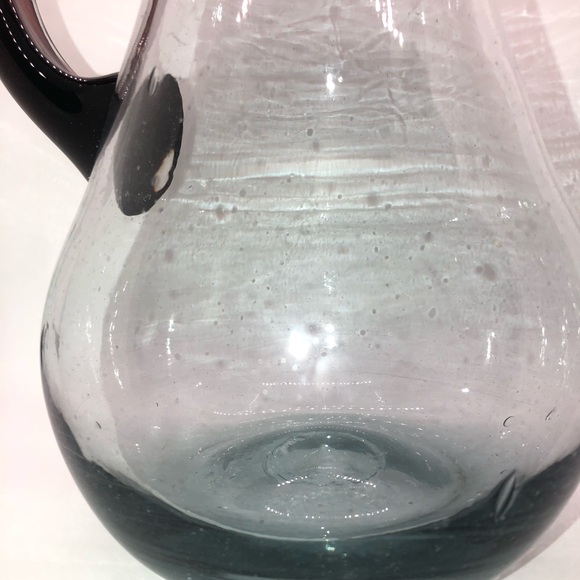 Hand Blown Glass Pitcher Made In Mexico 9” Height Purple Brown Glass Handle - Picture 7 of 11